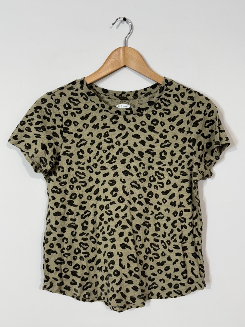 WSH43 {Old Navy} "Everywear" Green Black Leopard Print Short Sleeve Slub T-Shirt